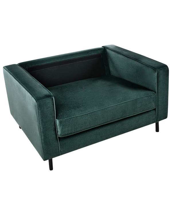 Lænestol Grøn Velour Stof Minimalistisk Stue Accent Stol Sorte Ben Styrearm