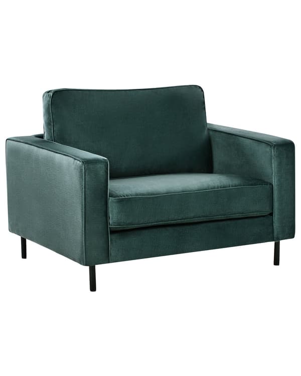 Lænestol Grøn Velour Stof Minimalistisk Stue Accent Stol Sorte Ben Styrearm