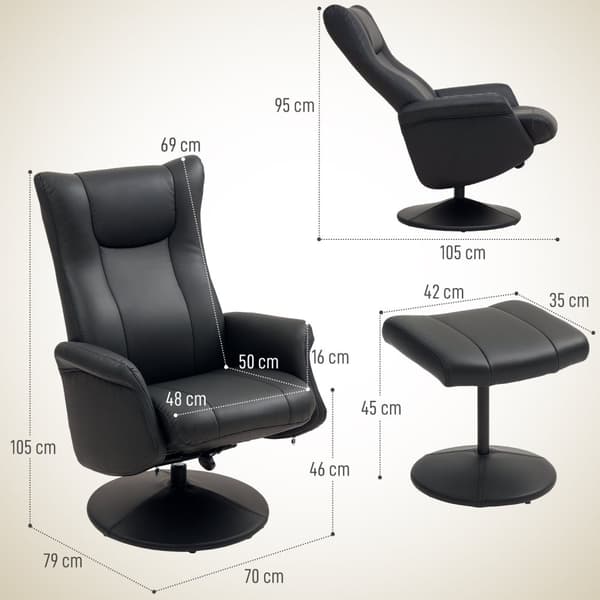 Rootz verkställande ordförande med avföring - Recliner - Swivel Chair - 130 ° Justerbart ryggstöd - 70x79x105cm - Ren lyx