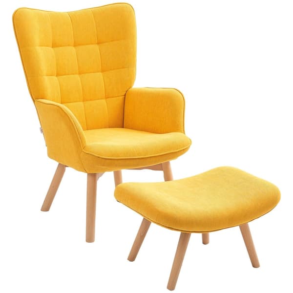 Rootz accentstol med avföring - avslappningsstol - fåtölj - träben - hög komfort - 72 cm x 80 cm x 101 cm - gul corduroy