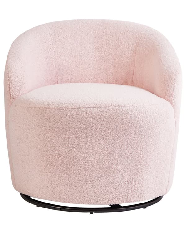Lenestol Pastellrosa Boucléstoff Svart base Svingbar 360-graders rotasjon Retro Glam Hvilestol Stue Soverom