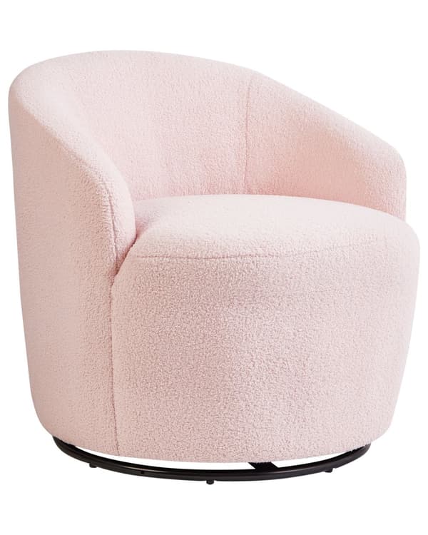 Lenestol Pastellrosa Boucléstoff Svart base Svingbar 360-graders rotasjon Retro Glam Hvilestol Stue Soverom