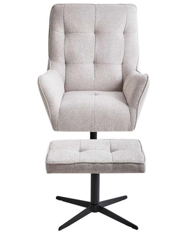 Lenestol med fotskammel Lys beige Stoff Metallben Svingbar Moderne og retro stil Stue Hvilestol