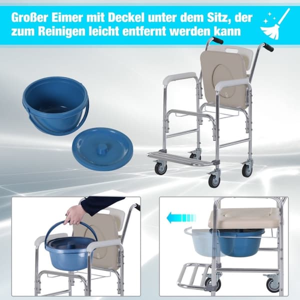 Rootz Commode -pyörätuoli - Compode -tuoli - liikkuvuustuki - suihkutuoli - alumiinirunko - 88 x 54 x 94 cm
