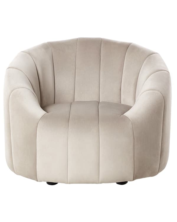 Lenestol Fløyel Beige Mykt Stoff Moderne Retro Design Tuftet Sete Lav Rygg