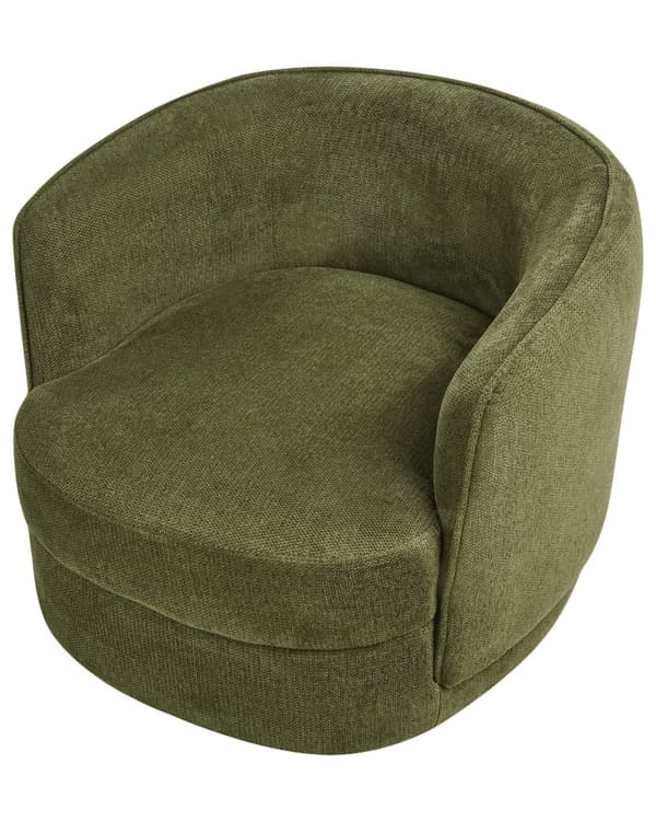 Lænestol grøn polyester drejelig pude aftageligt betræk rund ryg retro glam stil stue
