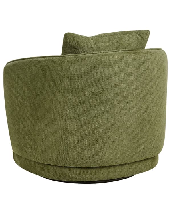 Lænestol grøn polyester drejelig pude aftageligt betræk rund ryg retro glam stil stue