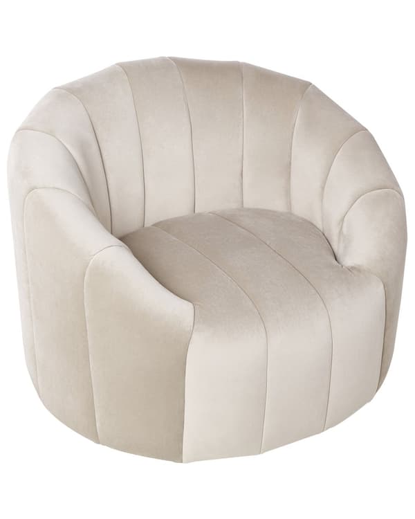 Lænestol Beige Velour Stof Stuestol med Armlæn Hvilestol Stuen Bred Rund Ryg Loungestol Polstret Moderne Design Møbel