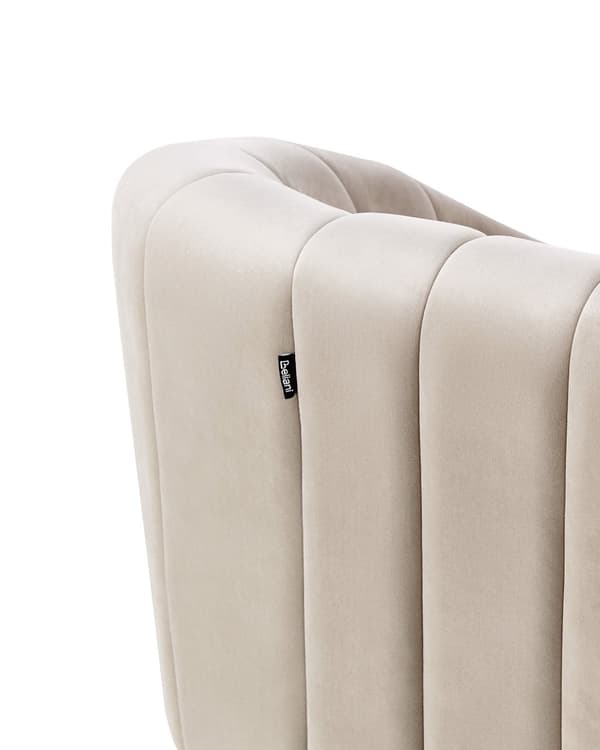 Lænestol Beige Velour Stof Stuestol med Armlæn Hvilestol Stuen Bred Rund Ryg Loungestol Polstret Moderne Design Møbel