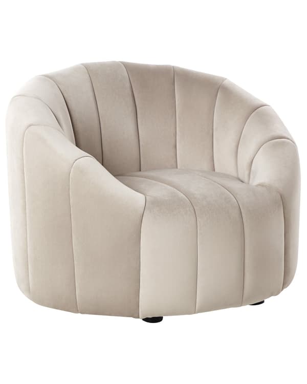 Lænestol Beige Velour Stof Stuestol med Armlæn Hvilestol Stuen Bred Rund Ryg Loungestol Polstret Moderne Design Møbel