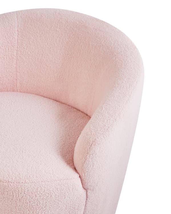 Pink boucle cocktail lænestol sort drejelig base glam retro lammeskind polstring