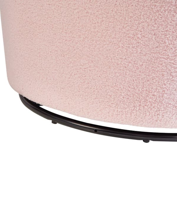 Pink boucle cocktail lænestol sort drejelig base glam retro lammeskind polstring