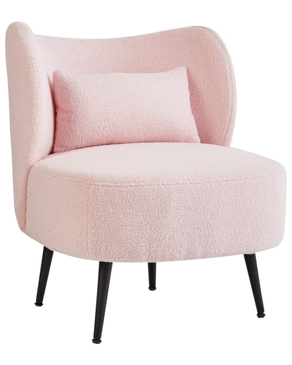 Lænestol Pink Boucle Stuestol med Armlæn til Stuen Bred Hvilestol Polstret Design Møbel Stol