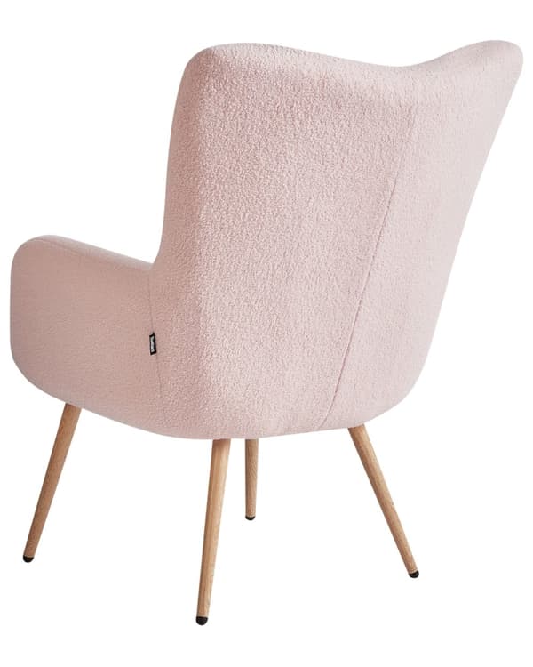Lænestol med skammel Pink Boucléstof Knap ensfarvet mønster Retro Stil Stue Opholdsrum