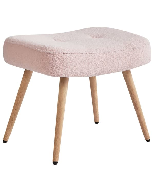 Lænestol med skammel Pink Boucléstof Knap ensfarvet mønster Retro Stil Stue Opholdsrum