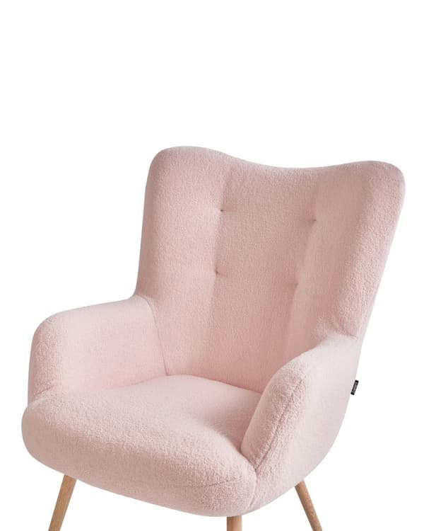 Lænestol med skammel Pink Boucléstof Knap ensfarvet mønster Retro Stil Stue Opholdsrum