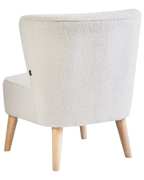 Lænestol Off White Boucle Stuestol til Stuen Læsestol Bred Hvilestol Lav Lounge Stol Plys Polstret Design Møbel
