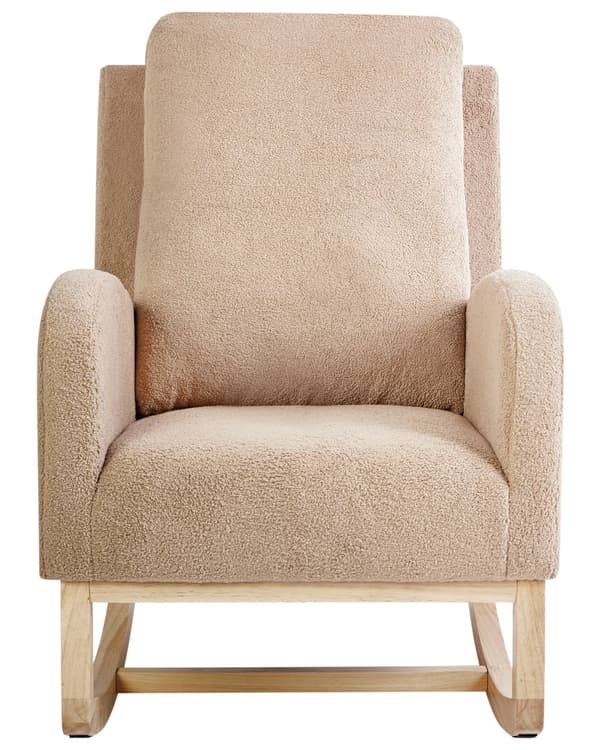 Gyngestol Beige Boucle Polstring Gummitre Lyse Ben med Armlener Stue Barnehage