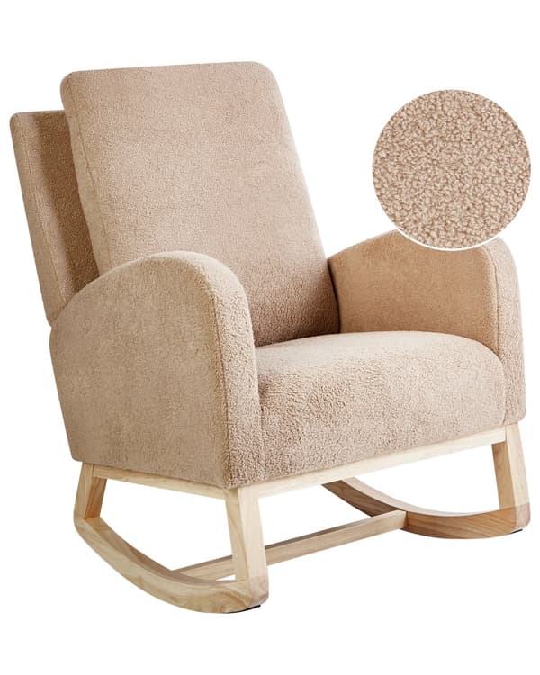 Gyngestol Beige Boucle Polstring Gummitre Lyse Ben med Armlener Stue Barnehage