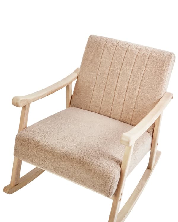 Gyngestol Beige Boucle Polstring Ben i Gummitre med Armlener Stue Barnehage