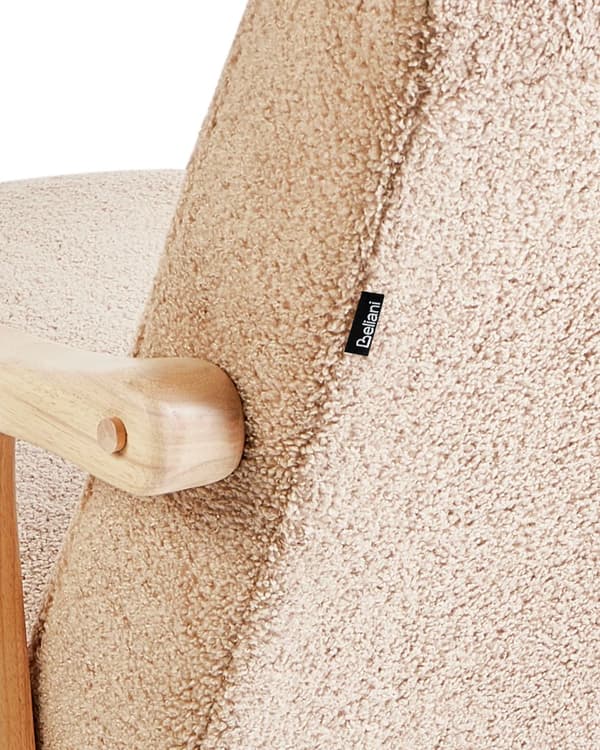 Gyngestol Beige Boucle Polstring Ben i Gummitre med Armlener Stue Barnehage
