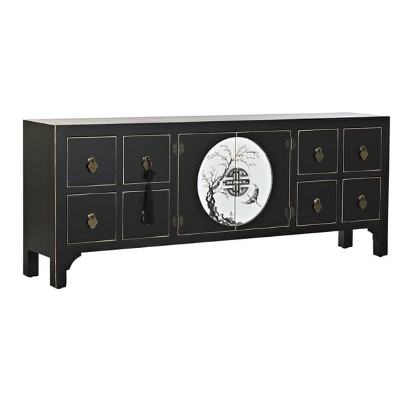 TV-møbler DKD Home Decor Svart Orientalsk Hvit Gyllen Hvit/Svart Metall Gran Tre MDF 130 x 26 x 51 cm