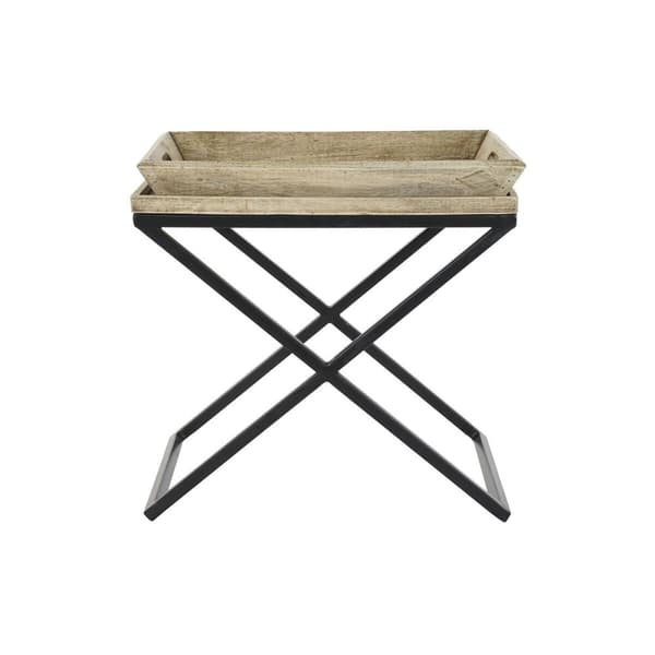 Sidobord DKD Home Decor Svart Naturell Metall Mangoträ 55 x 45 x 53 cm