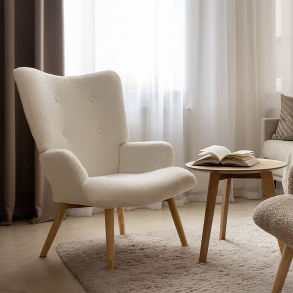 Fåtölj | MOSS TEDDY BOUCLEE | i TEDDY vitt tyg | 70x55x95cm | 828534
