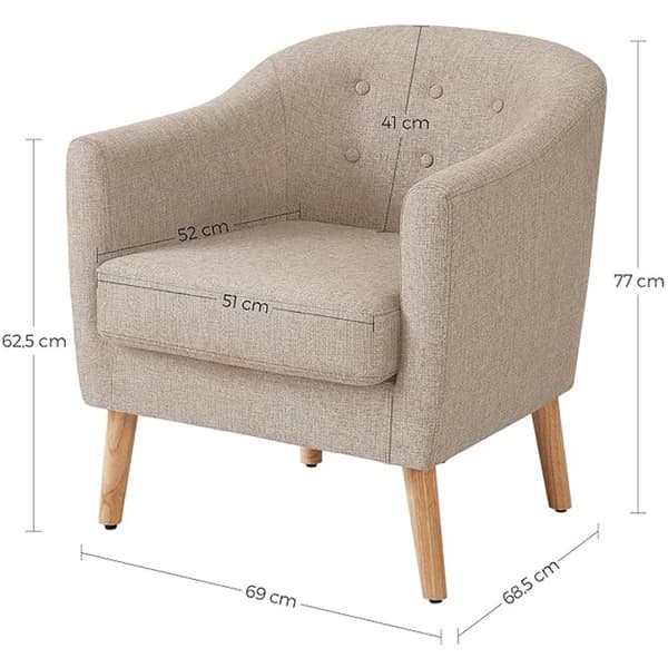 Nojatuoli, lepotuoli, televisiotuoli, lounge-tuoli, Vasagle, 69x68,5x77 cm, harmaa, beige.