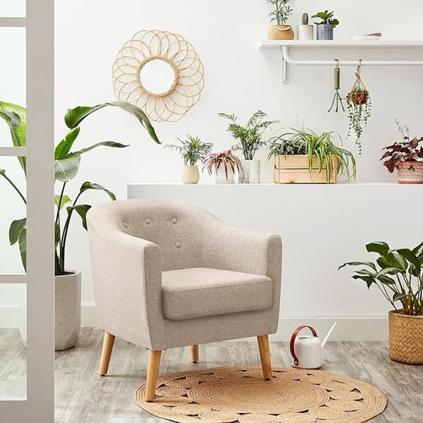 Nojatuoli, lepotuoli, televisiotuoli, lounge-tuoli, Vasagle, 69x68,5x77 cm, harmaa, beige.