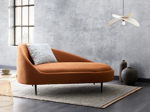 Sjeselong Oransje Stoff Polyester Polstring Venstre Hånd Metall Ben Moderne Design Stue Møbler