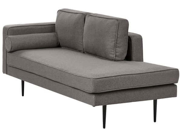 Venstrevendt Sjeselong i Brunt Stoff med Svarte Ben og Bolsterpute Mid-Century Moderne Stil