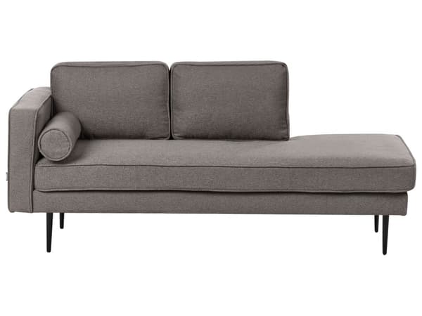 Venstrevendt Sjeselong i Brunt Stoff med Svarte Ben og Bolsterpute Mid-Century Moderne Stil