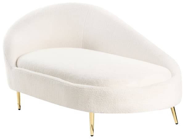 Sjeselong Off White Boucle Polyester Polstring Venstrehånds Gylne Ben Moderne Design Stue Møbler