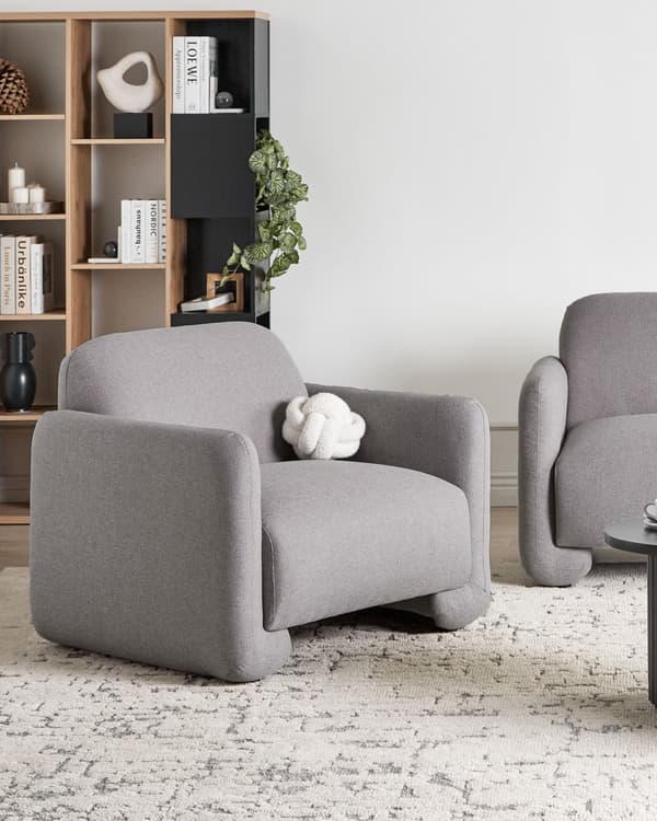 Lenestol Grå Polyesterstoff Bred rygg og armlener Retro stil Stue Hvilestol