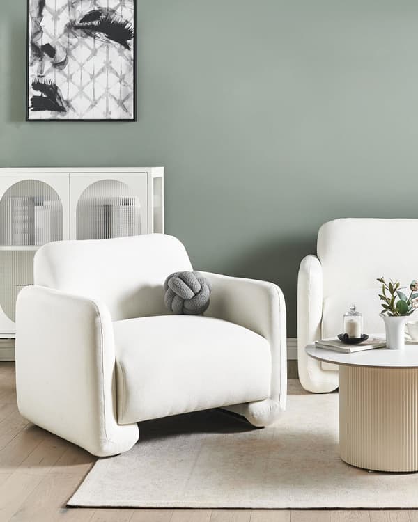 Lenestol Hvit Polyesterstoff Bred rygg og armlener Retro stil Stue Hvilestol