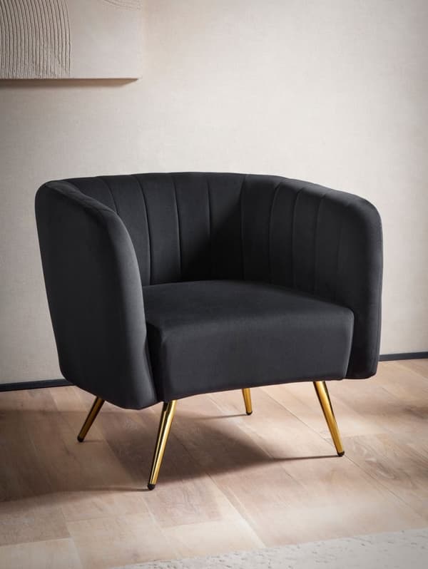 Rootz Cozy Lounge -tuoli - Moderni nojatuoli - Velvet Seat - Pehmeä mukavuus - 85 cm x 72 cm x 60 cm - musta ja kultainen muotoilu