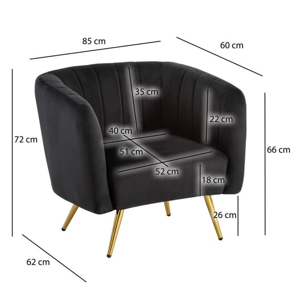 Rootz Cozy Lounge -tuoli - Moderni nojatuoli - Velvet Seat - Pehmeä mukavuus - 85 cm x 72 cm x 60 cm - musta ja kultainen muotoilu