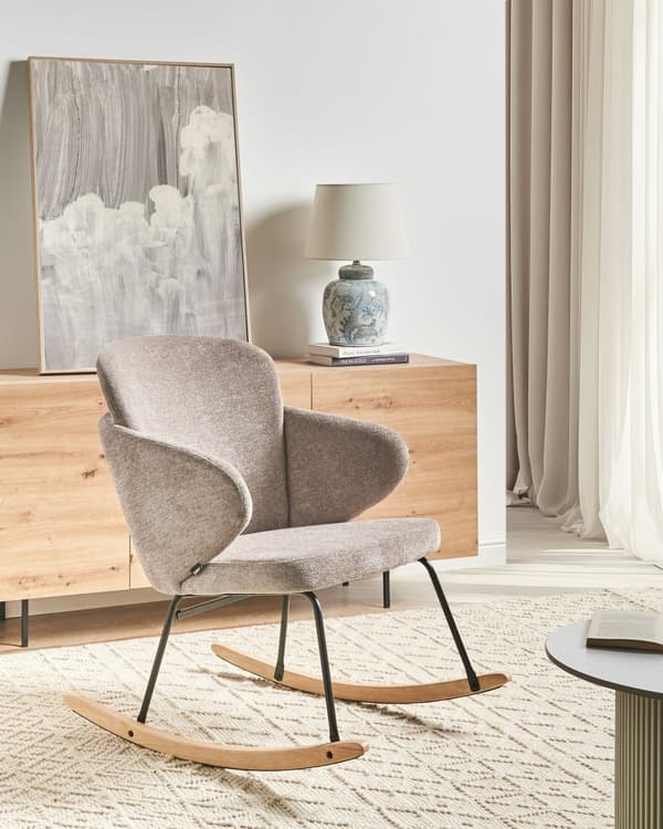 Gyngestol Taupe Stoff Ben i metall Meier i tre Moderne design Stue Hvilestol