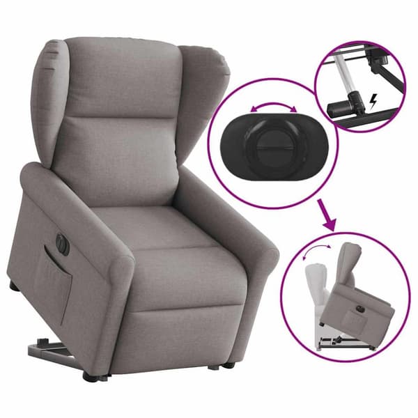 Elektrisk reclinerfåtölj med uppresningshjälp taupe tyg