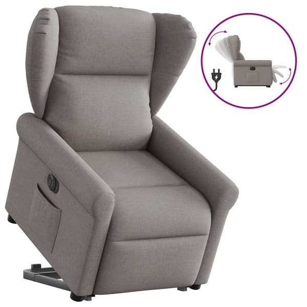 Elektrisk reclinerfåtölj med uppresningshjälp taupe tyg
