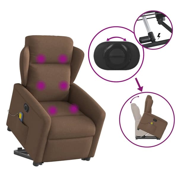 Elektrisk massagefåtölj med uppresningshjälp brun tyg
