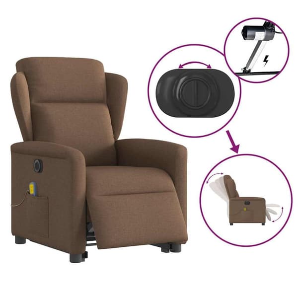 Elektrisk massagefåtölj med uppresningshjälp brun tyg