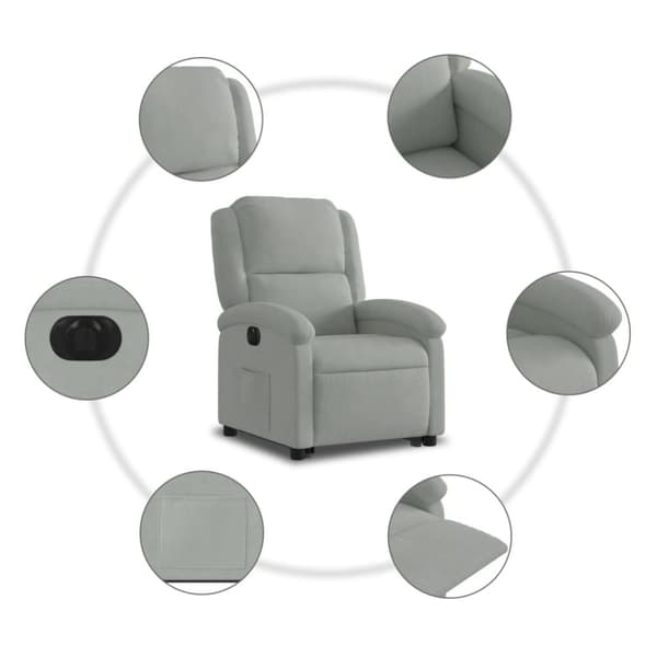 Elektrisk reclinerfåtölj med uppresningshjälp ljusgrå sammet