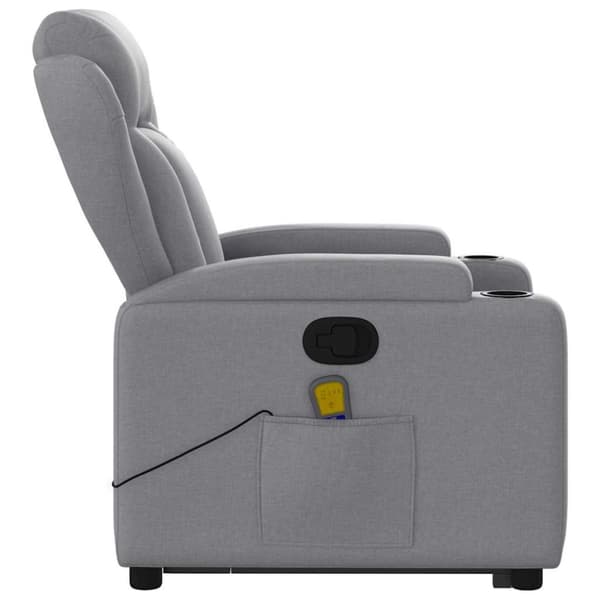 Massagefåtölj med uppresningshjälp ljusgrå tyg