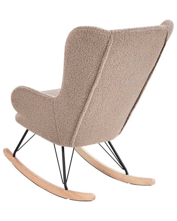 Gyngestol Beige Boucle Polstring Metall Svarte Ben med Armlener Høy Rygg Ryggstøtte Stue Barnehage