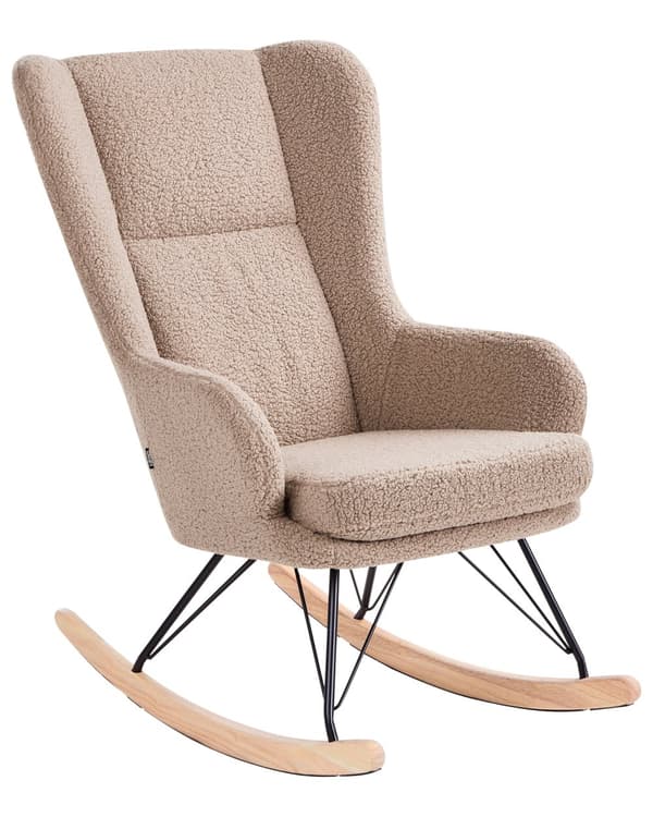 Gyngestol Beige Boucle Polstring Metall Svarte Ben med Armlener Høy Rygg Ryggstøtte Stue Barnehage
