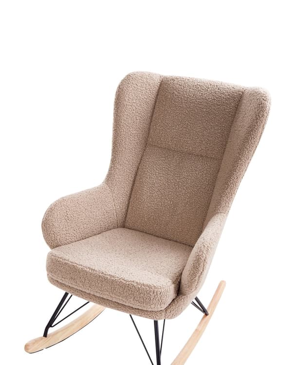 Gyngestol Beige Boucle Polstring Metall Svarte Ben med Armlener Høy Rygg Ryggstøtte Stue Barnehage