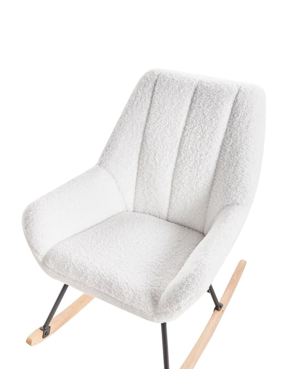 Gyngestol Off White Boucle Polstring Teddy Metall Svart Ben Armlener Bredt Ryggstøtte Stue