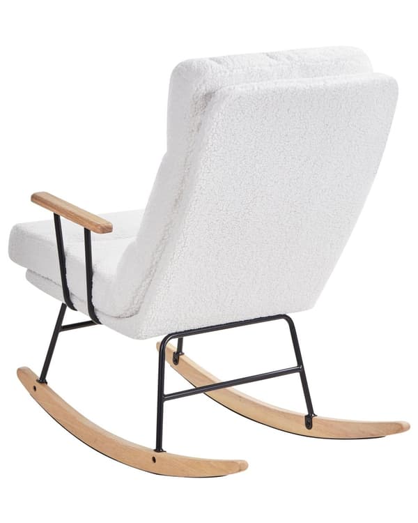 Gyngestol Off-White Boucle Teddy Polstring Metall og Gummi Treben Liggende Rygg Stue